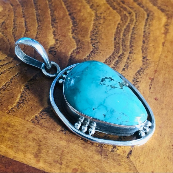 Vintage Native American Navajo Mary Dayea MD 925 sterling turquoise pendant
